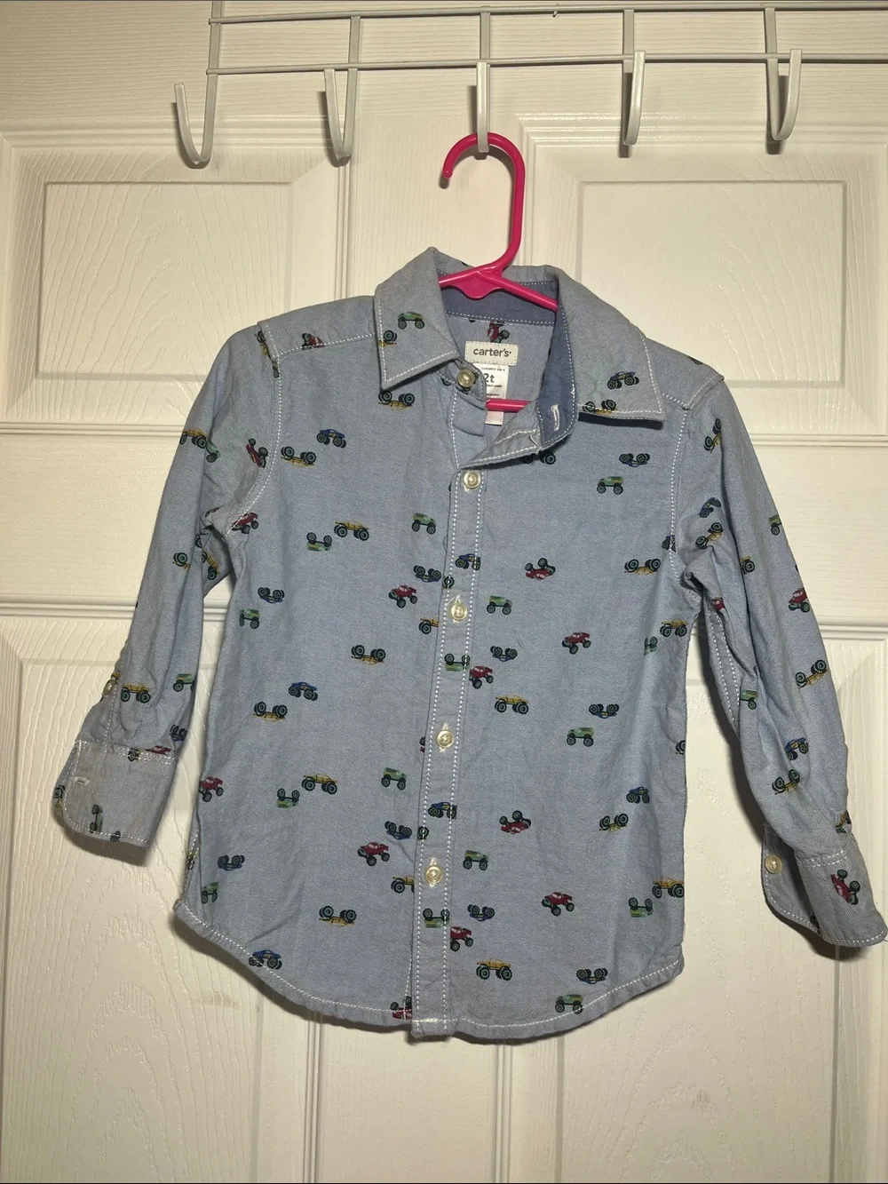 Carter's Light Blue Button-Down Shirt with Tractor Motif